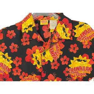 Hawaiian Tropic Aloha Shirt Size XL Red/Orange/Yellow Sun Shades